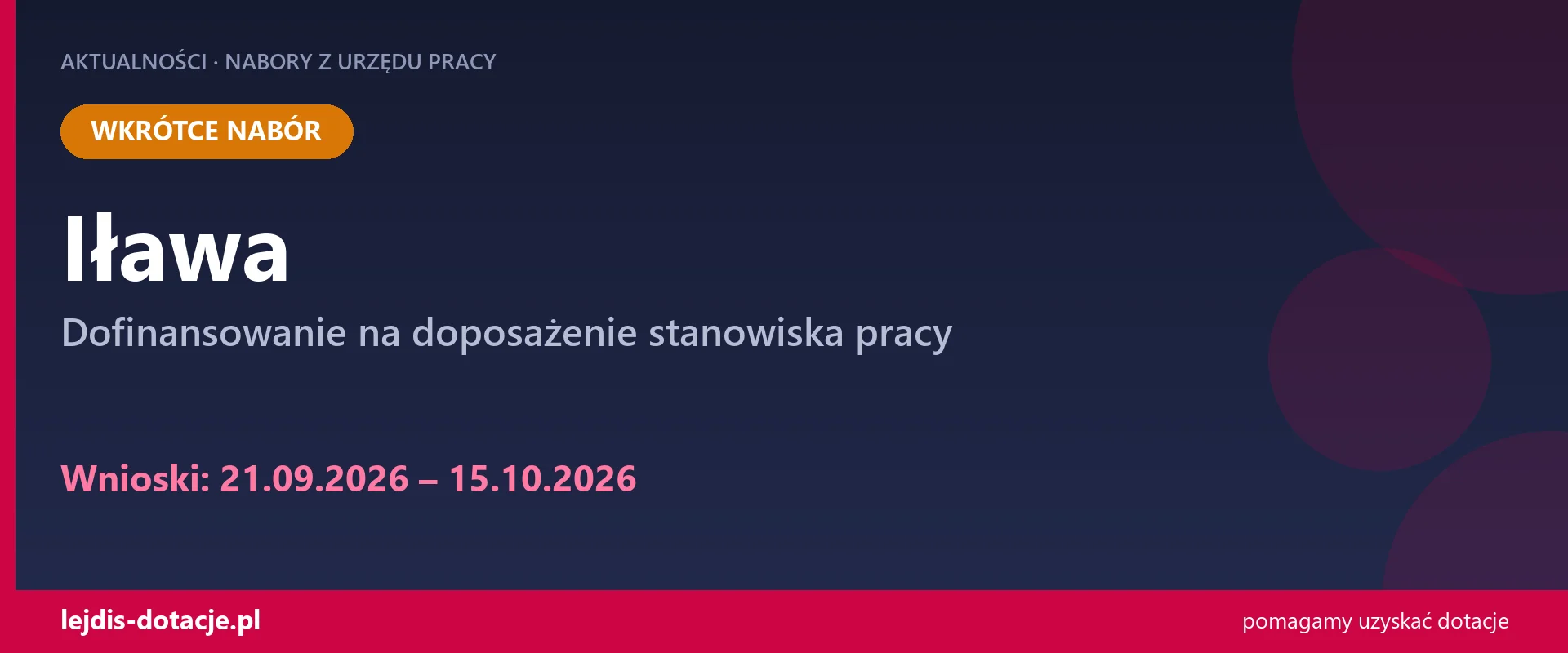 PUP Iława ogłasza nabór — dofinansowanie na doposażenie stanowiska pracy (21 września 2026)