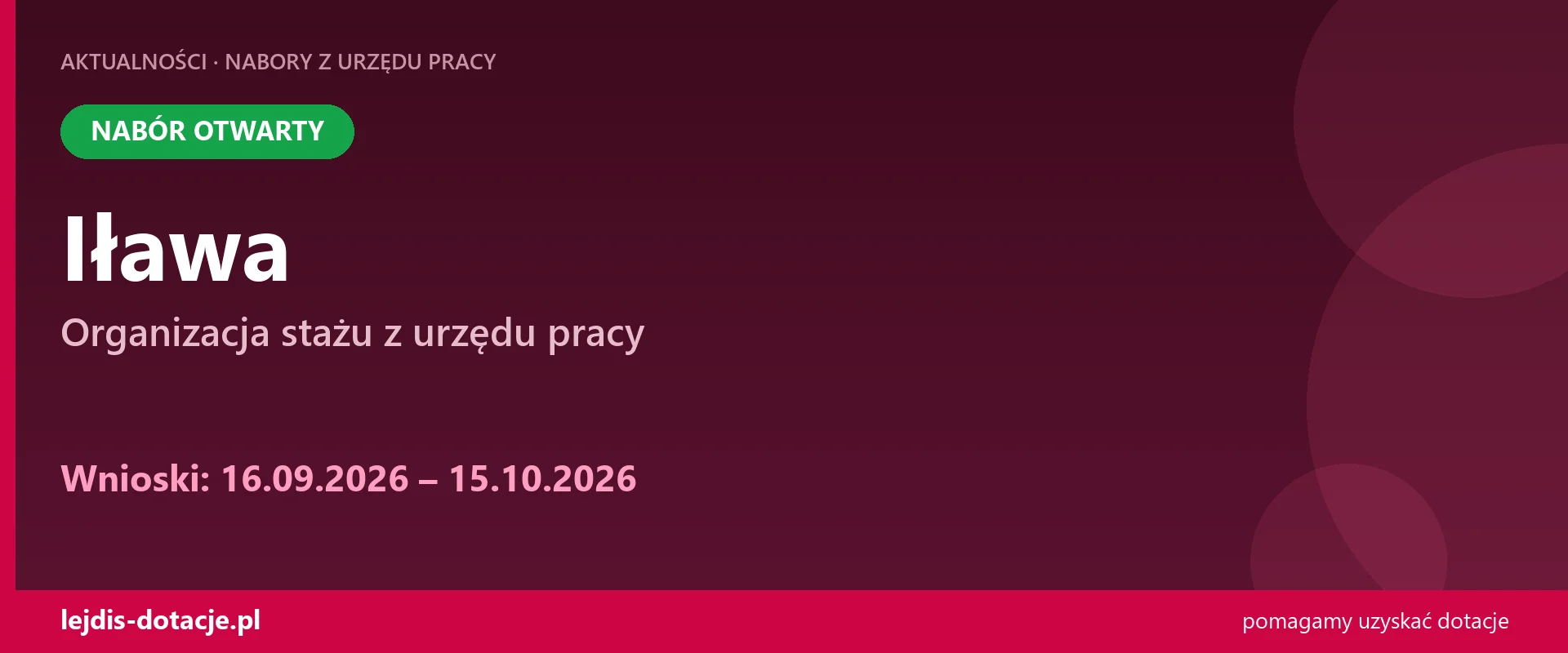 PUP Iława przyjmuje wnioski — organizacja stażu z urzędu pracy (16 września 2026)