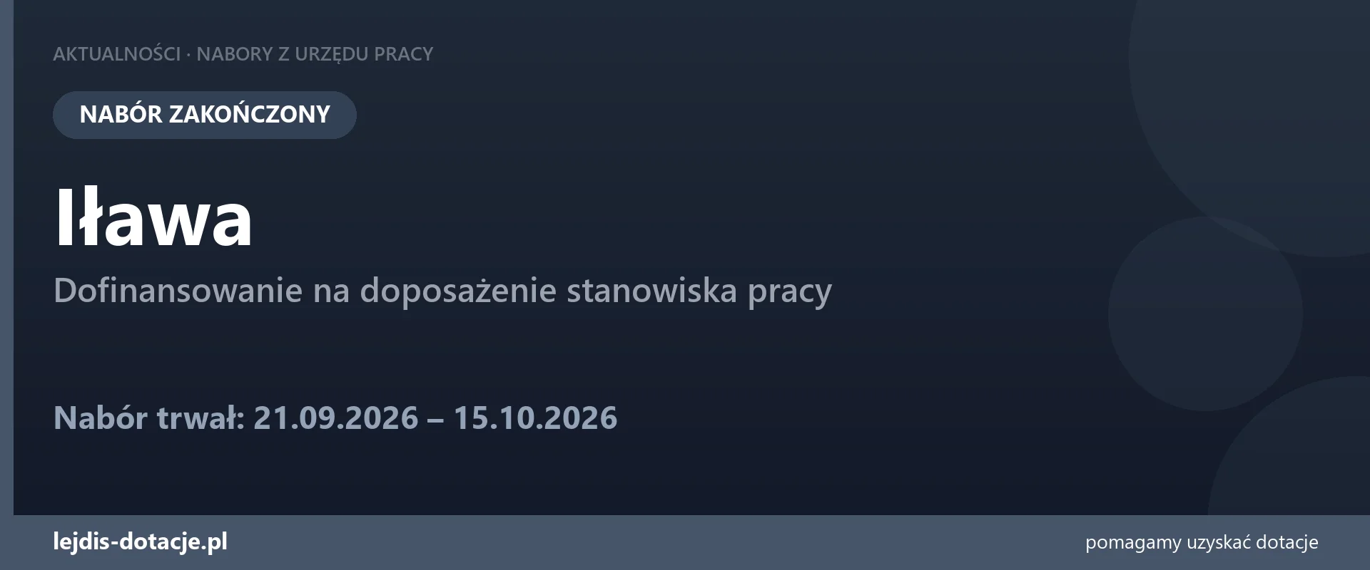 PUP Iława zakończył nabór — dofinansowanie na doposażenie stanowiska pracy (15 października 2026)