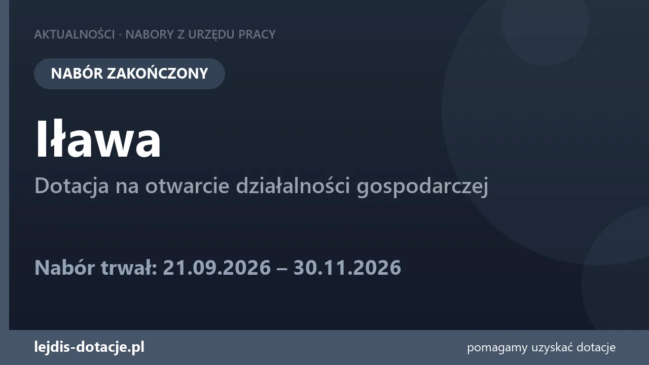 PUP Iława zakończył nabór — dotacja na otwarcie działalności gospodarczej (30 listopada 2026)