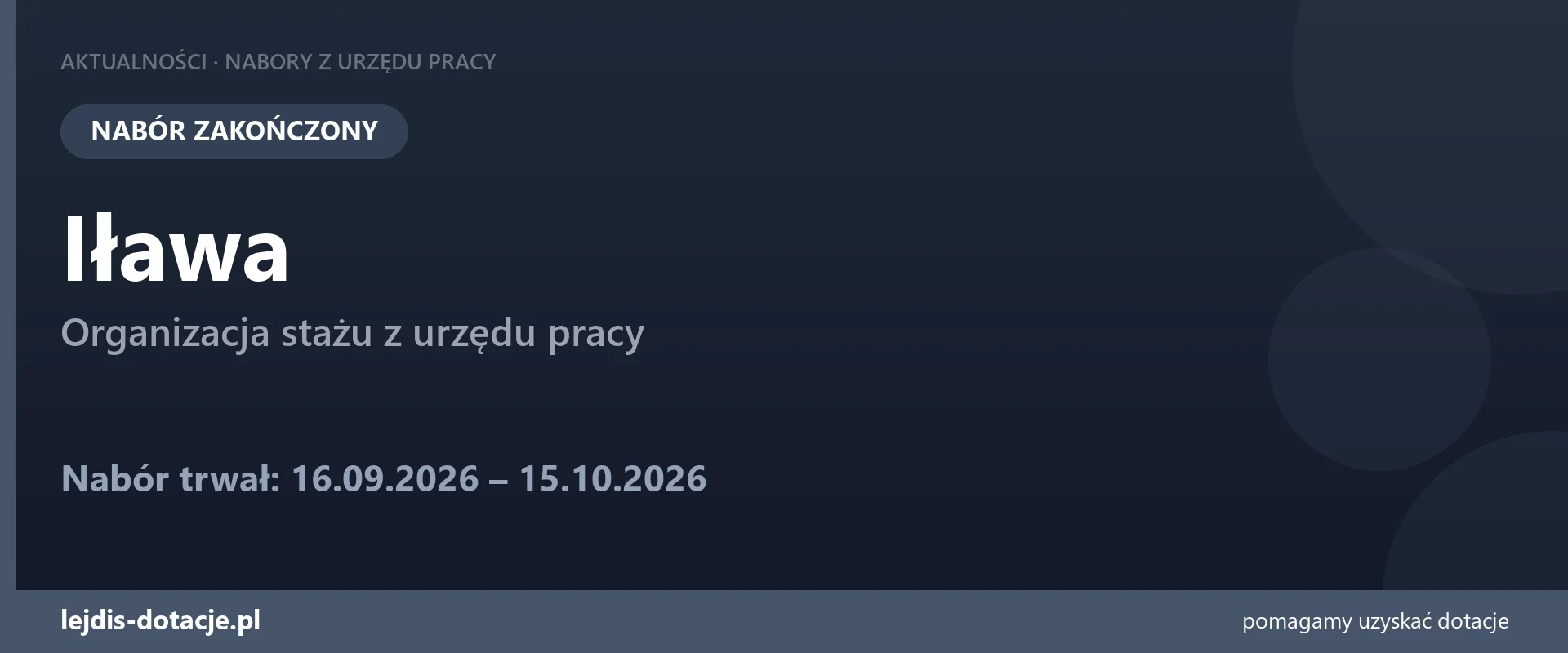 PUP Iława zakończył nabór — organizacja stażu z urzędu pracy (15 października 2026)