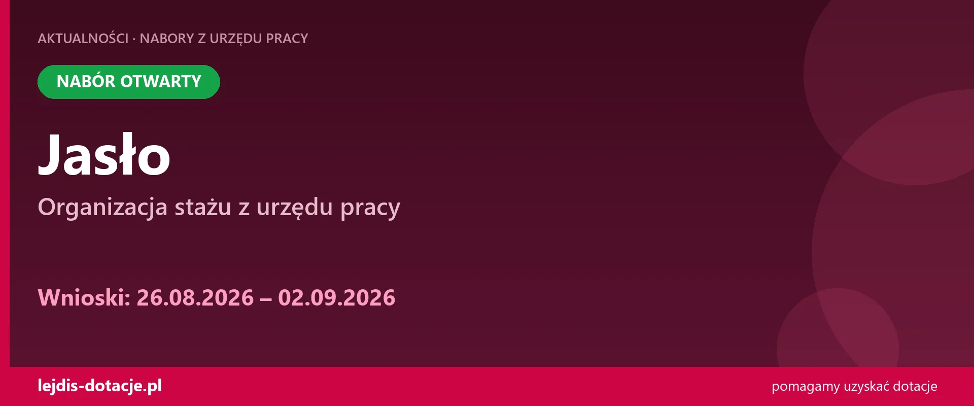 PUP Jasło przyjmuje wnioski — organizacja stażu z urzędu pracy (26 sierpnia 2026)