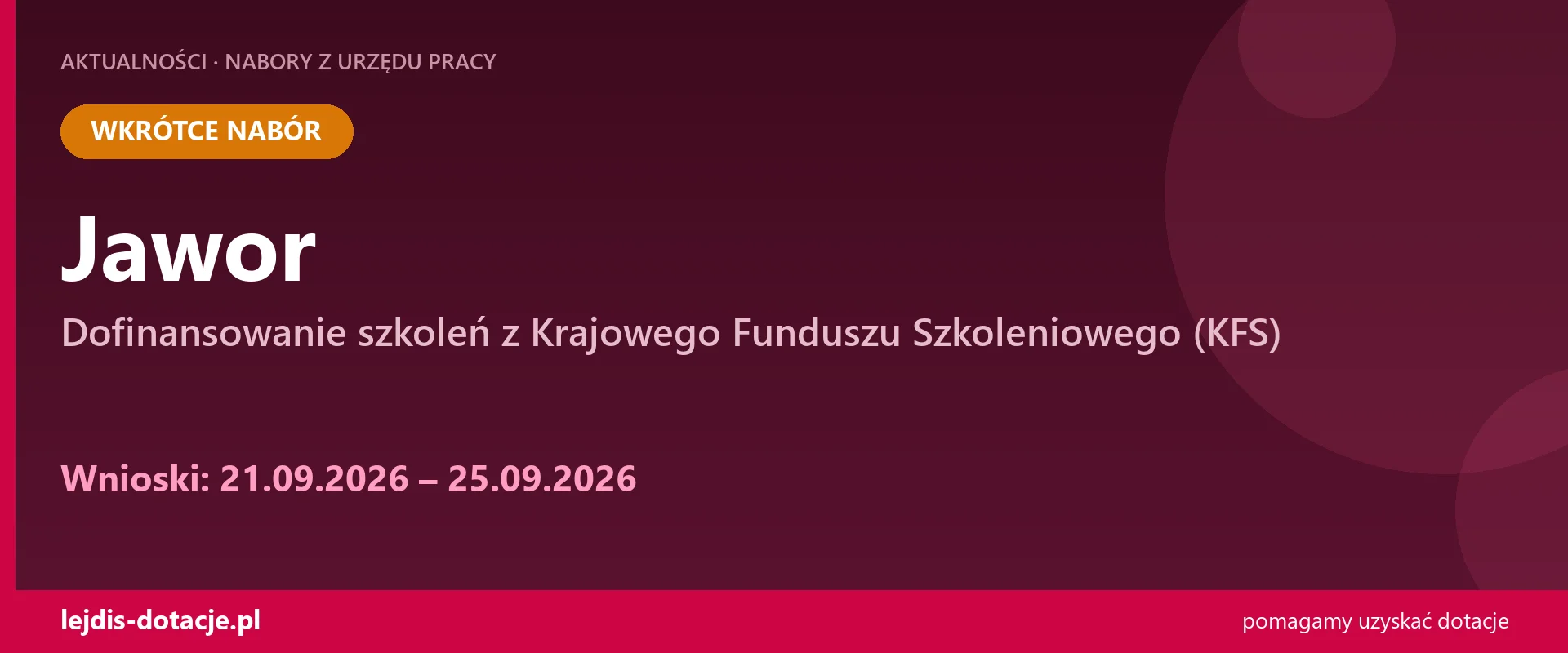 PUP Jawor ogłasza nabór — dofinansowanie szkoleń z Krajowego Funduszu Szkoleniowego (KFS) (21 września 2026)