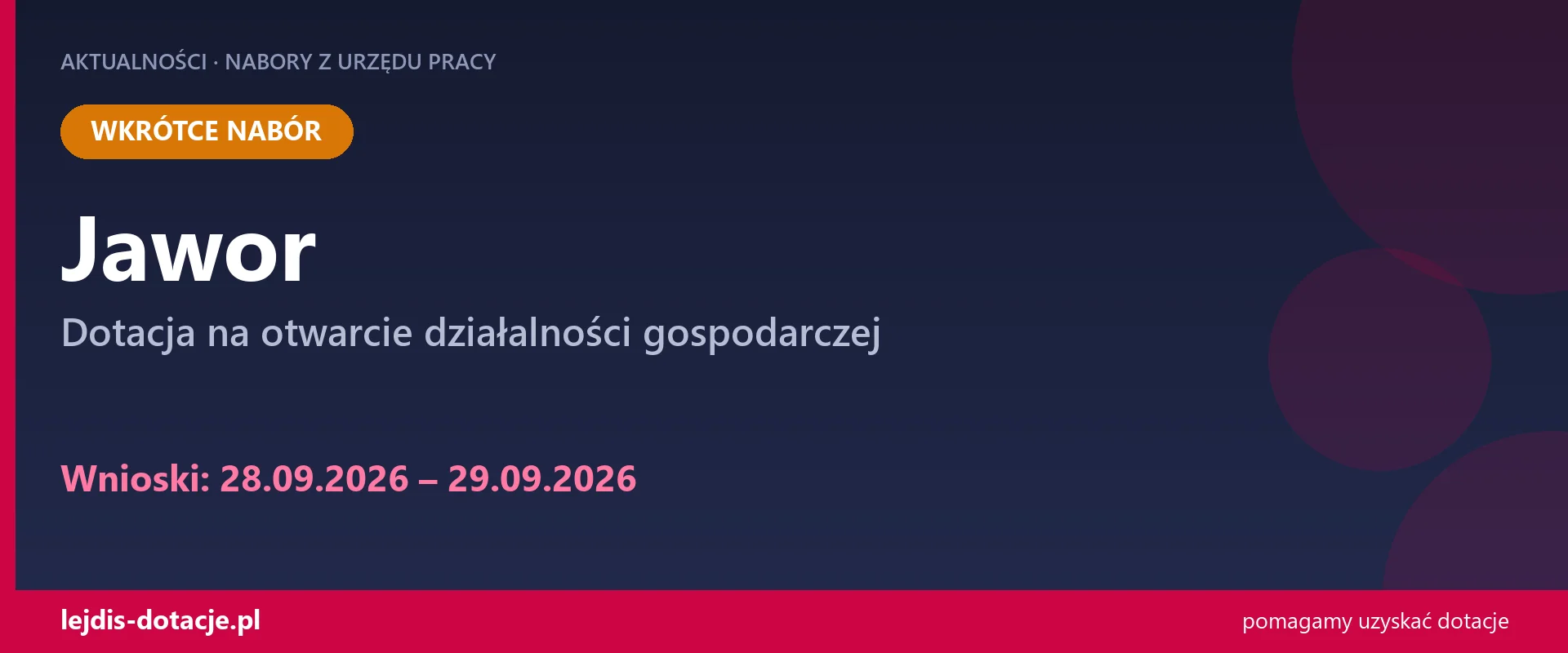 PUP Jawor ogłasza nabór — dotacja na otwarcie działalności gospodarczej (28 września 2026)