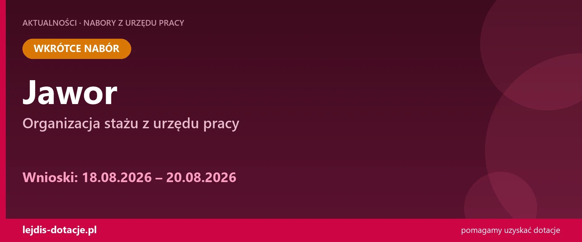PUP Jawor ogłasza nabór — organizacja stażu z urzędu pracy (18 sierpnia 2026)