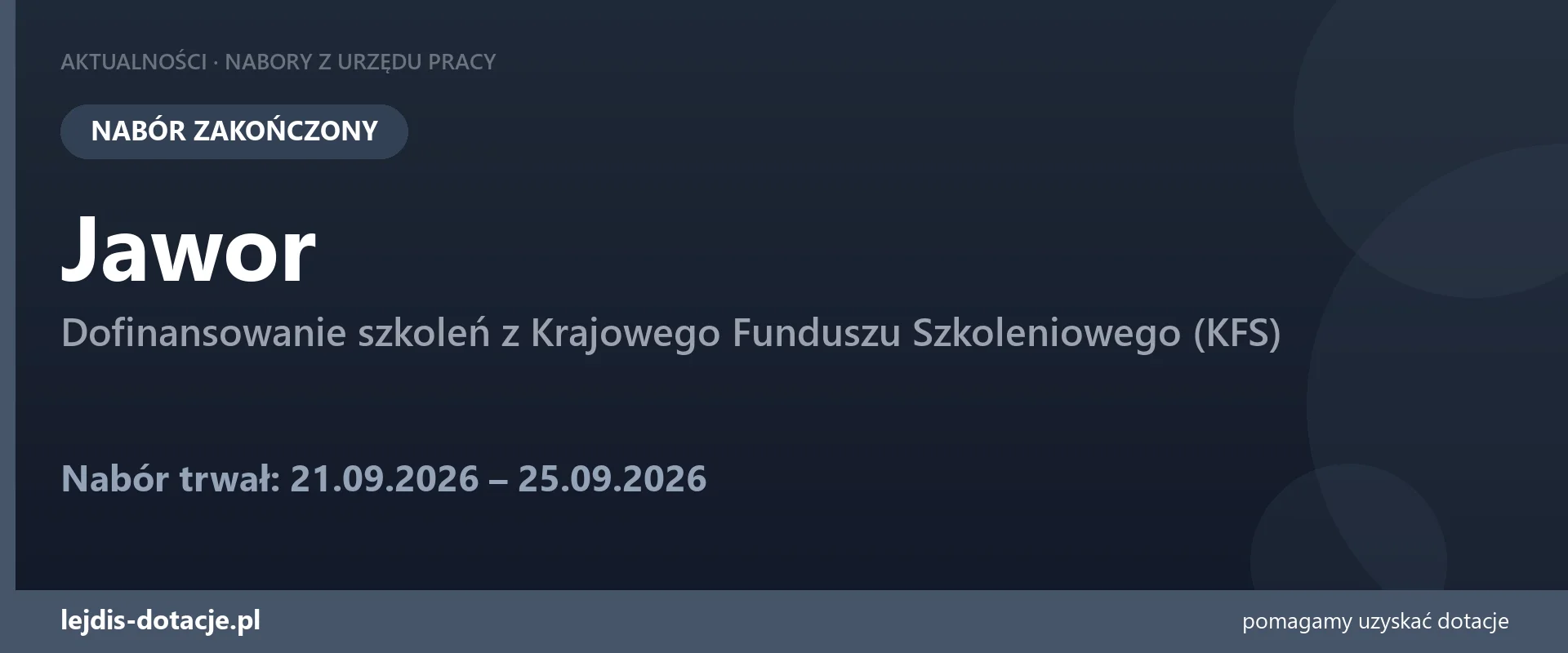 PUP Jawor zakończył nabór — dofinansowanie szkoleń z Krajowego Funduszu Szkoleniowego (KFS (25 września 2026)