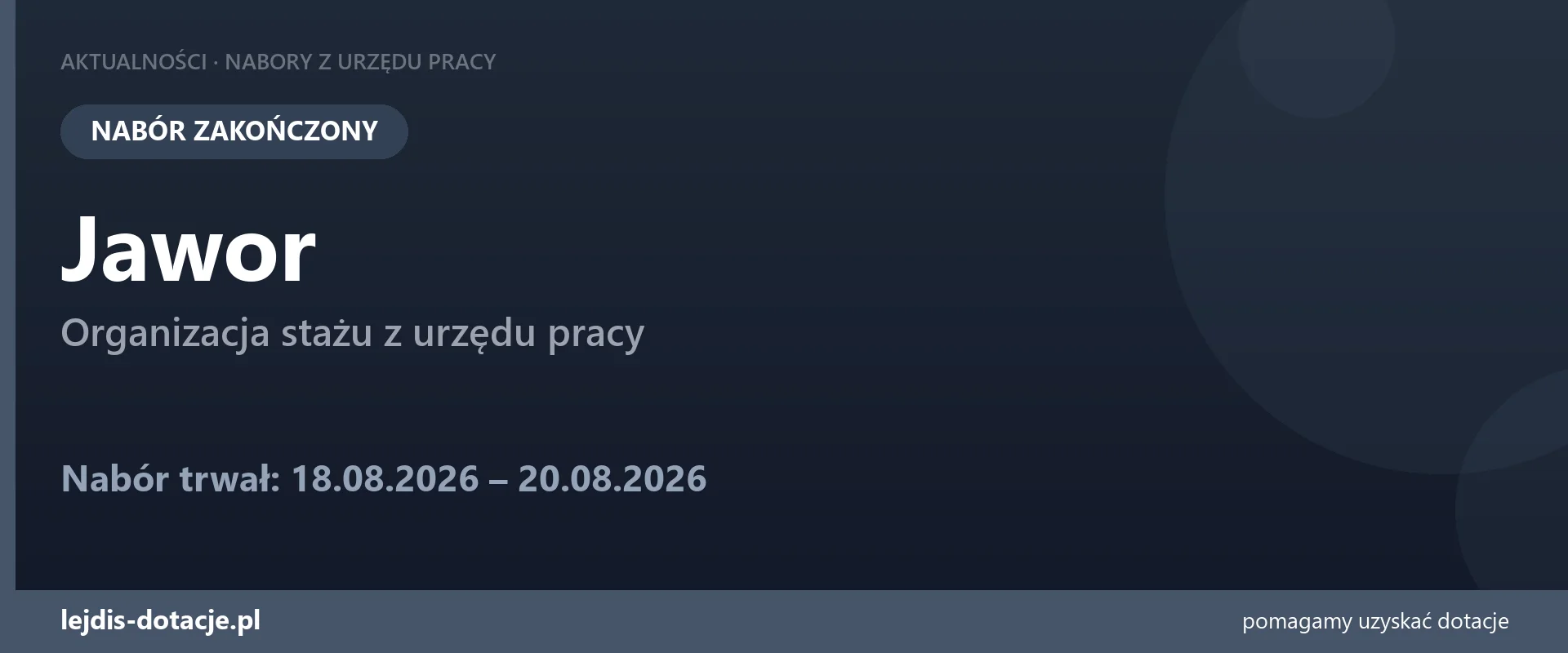 PUP Jawor zakończył nabór — organizacja stażu z urzędu pracy (20 sierpnia 2026)