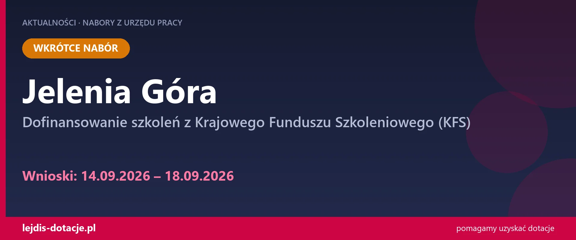 PUP Jelenia Góra ogłasza nabór — dofinansowanie szkoleń z Krajowego Funduszu Szkoleniowego (14 września 2026)