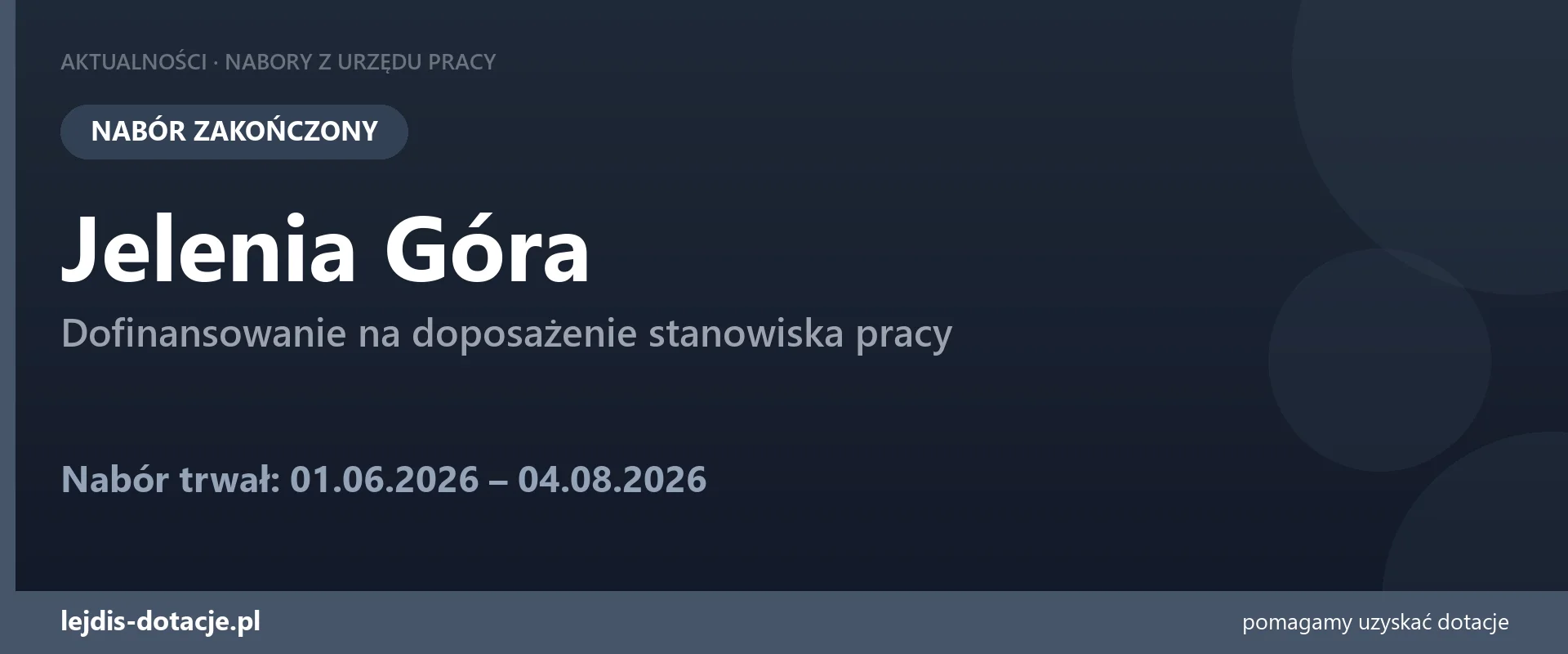 PUP Jelenia Góra zakończył nabór — dofinansowanie na doposażenie stanowiska pracy (4 sierpnia 2026)
