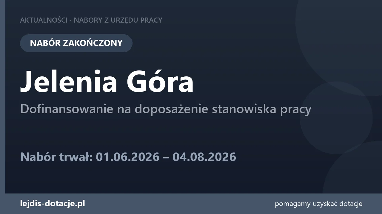 PUP Jelenia Góra zakończył nabór — dofinansowanie na doposażenie stanowiska pracy (4 sierpnia 2026)