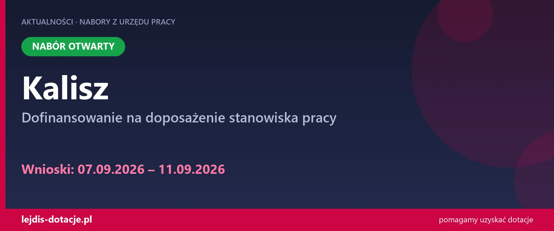 PUP Kalisz przyjmuje wnioski — dofinansowanie na doposażenie stanowiska pracy (7 września 2026)