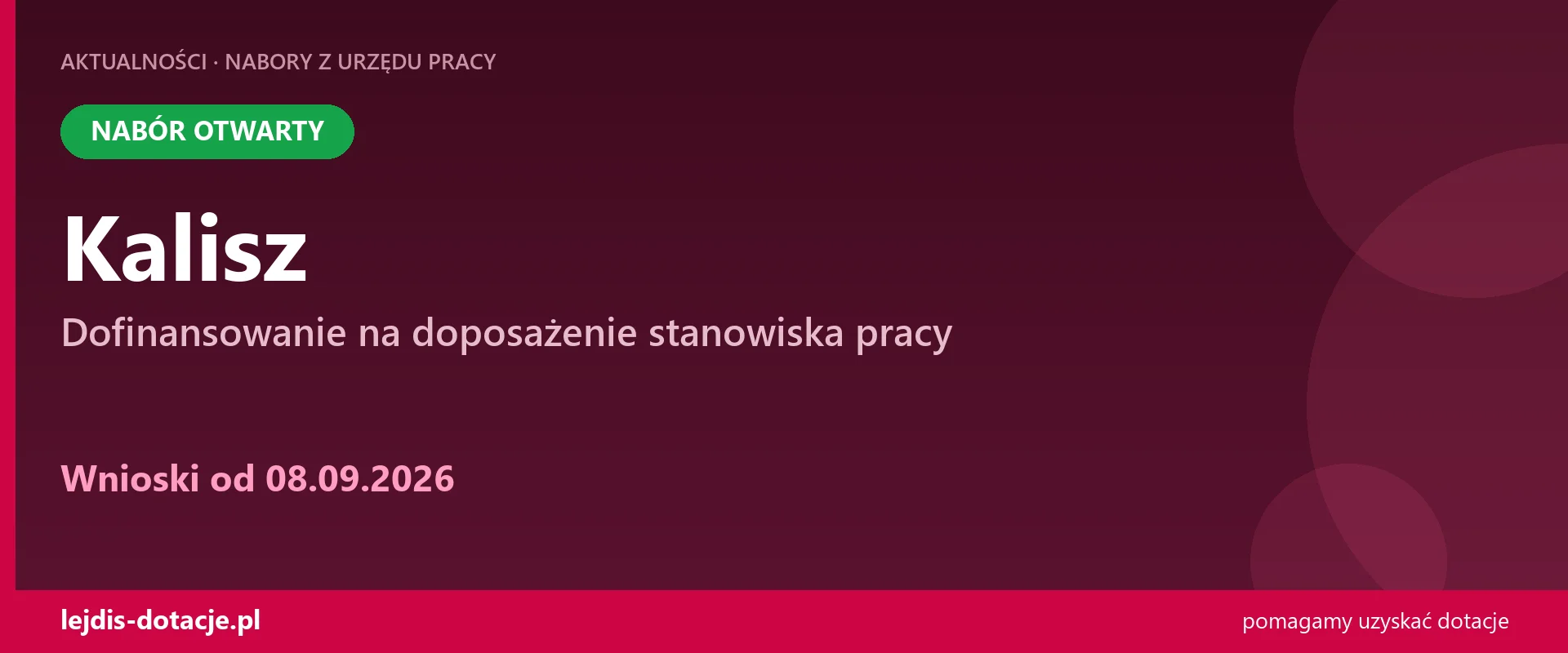 PUP Kalisz przyjmuje wnioski — dofinansowanie na doposażenie stanowiska pracy (8 września 2026)