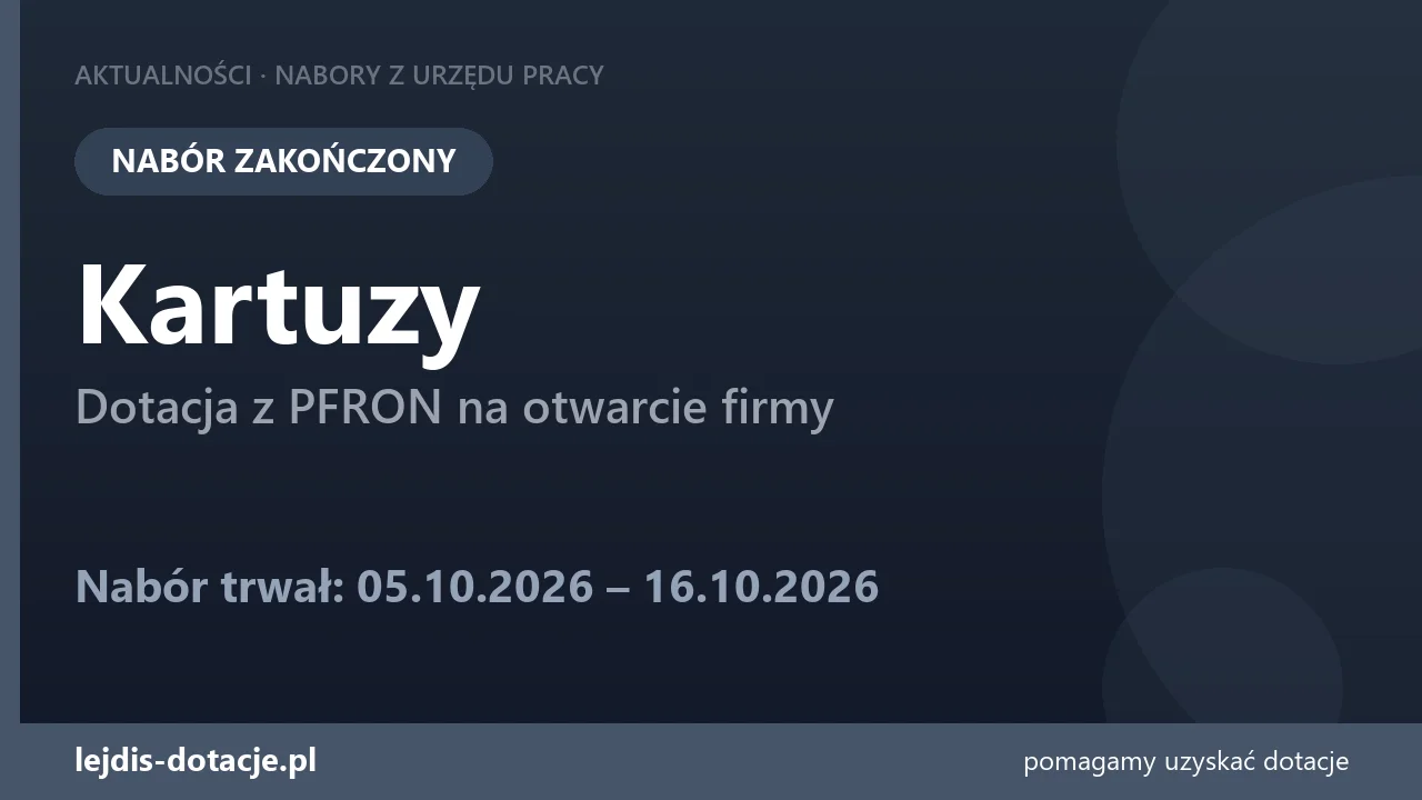 PUP Kartuzy zakończył nabór — dotacja z PFRON na otwarcie firmy (16 października 2026)