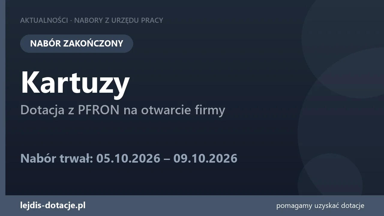 PUP Kartuzy zakończył nabór — dotacja z PFRON na otwarcie firmy (9 października 2026)