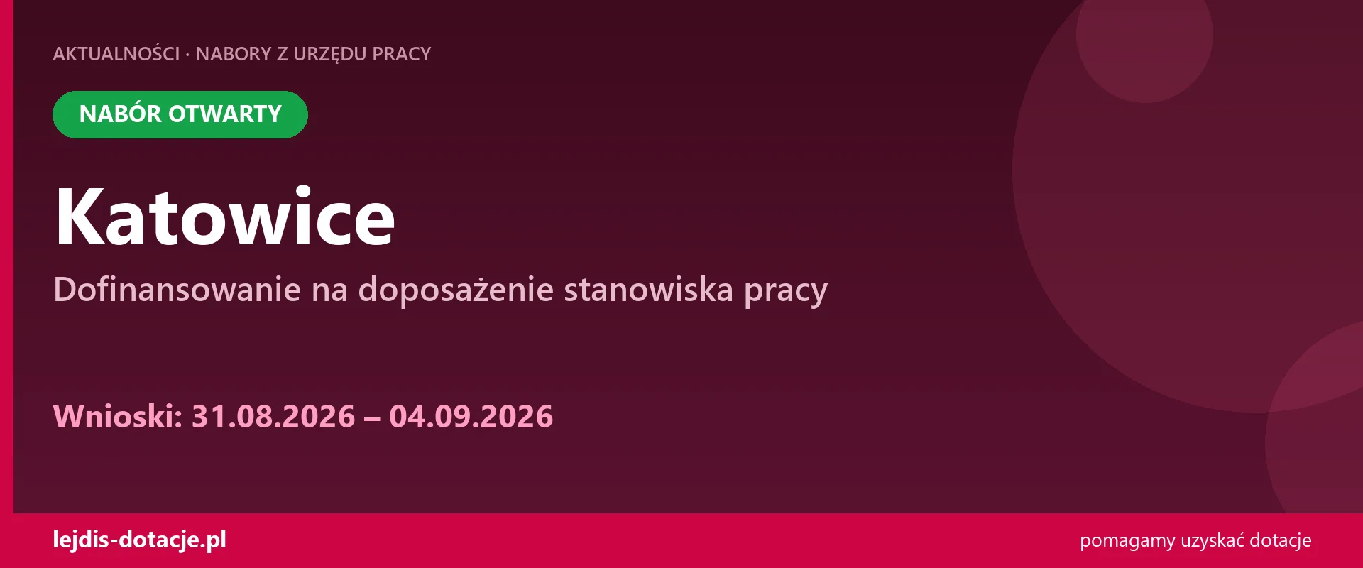 PUP Katowice przyjmuje wnioski — dofinansowanie na doposażenie stanowiska pracy (31 sierpnia 2026)