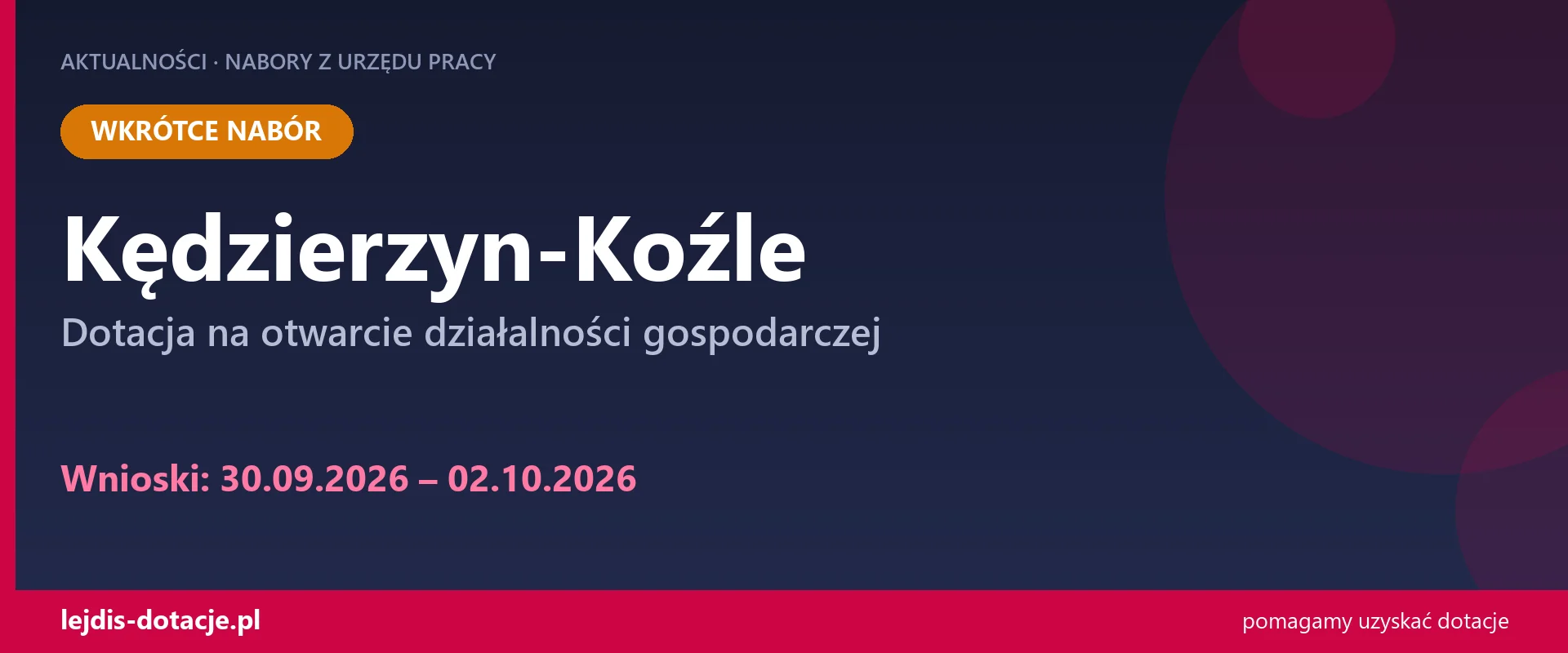 PUP Kędzierzyn-Koźle ogłasza nabór — dotacja na otwarcie działalności gospodarczej (30 września 2026)