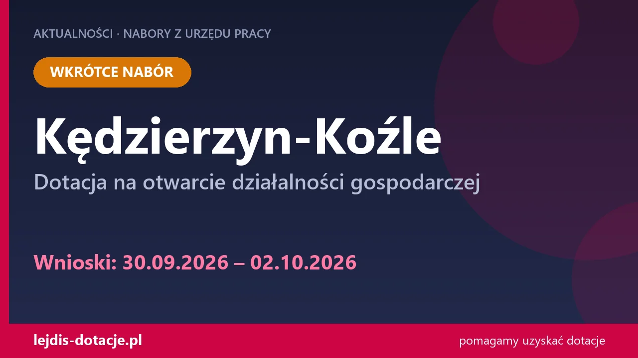 PUP Kędzierzyn-Koźle ogłasza nabór — dotacja na otwarcie działalności gospodarczej (30 września 2026)
