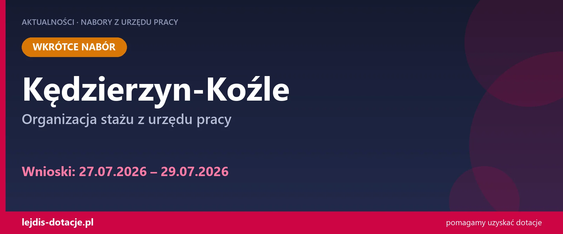 PUP Kędzierzyn-Koźle ogłasza nabór — organizacja stażu z urzędu pracy (27 lipca 2026)