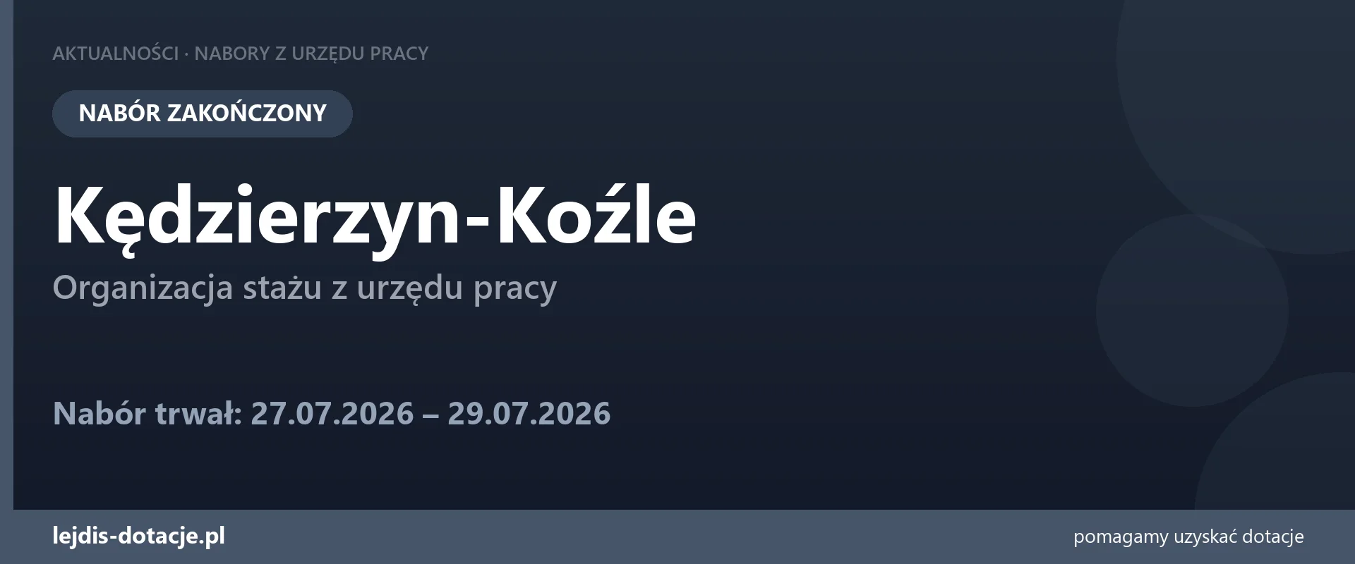 PUP Kędzierzyn-Koźle zakończył nabór — organizacja stażu z urzędu pracy (29 lipca 2026)