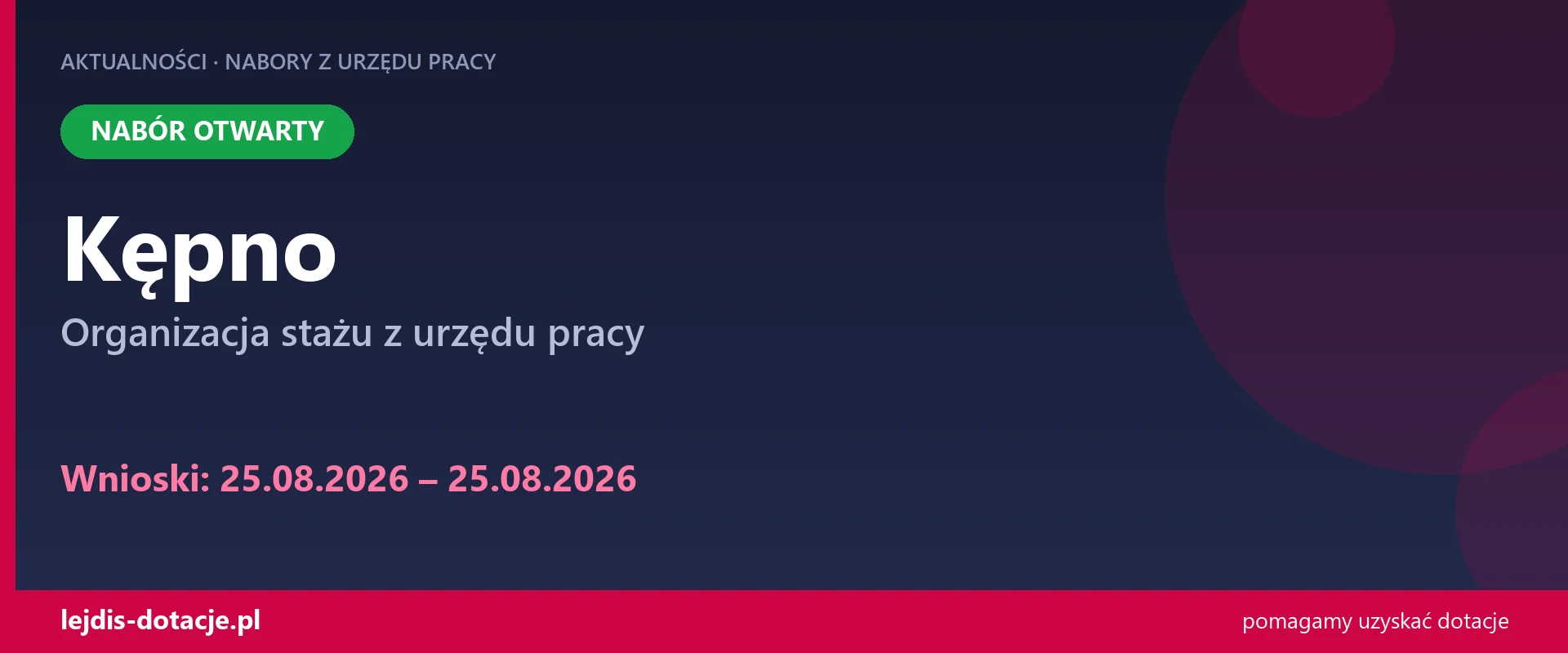 PUP Kępno przyjmuje wnioski — organizacja stażu z urzędu pracy (25 sierpnia 2026)