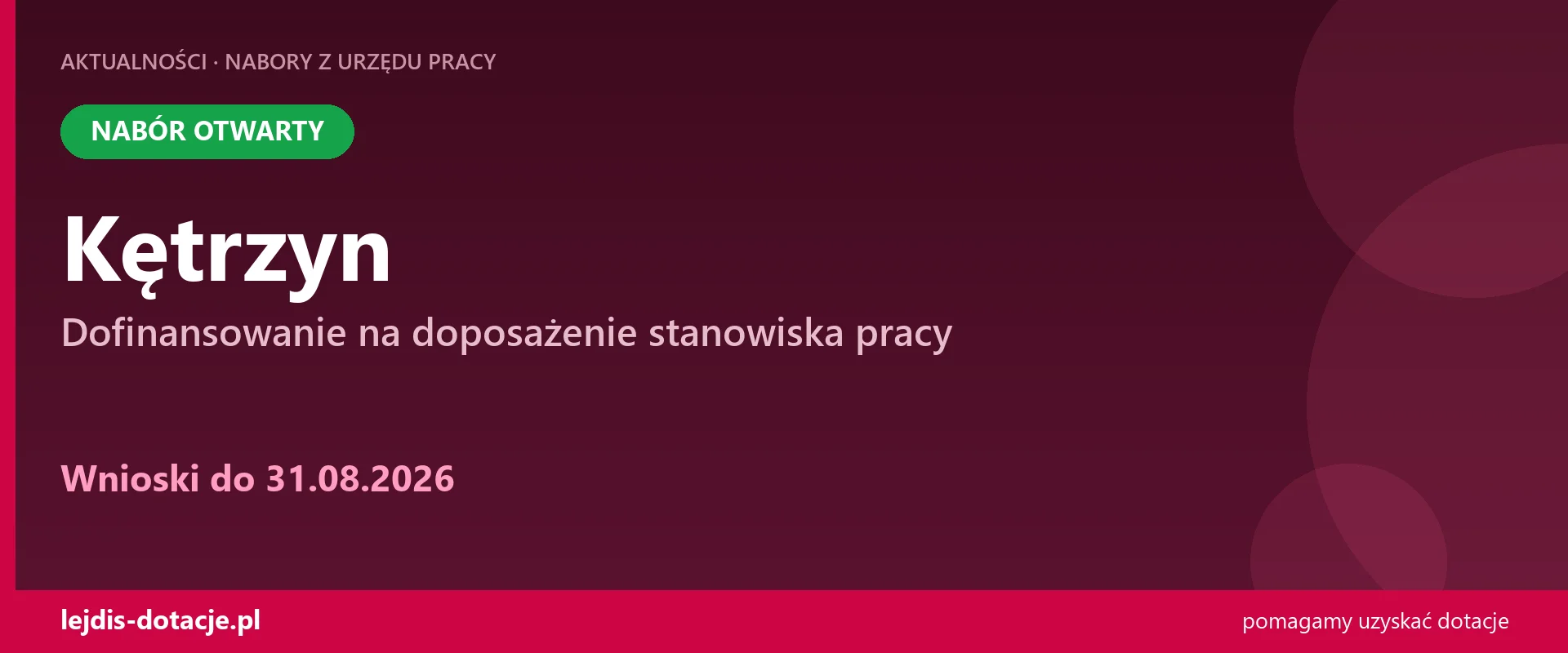 PUP Kętrzyn przyjmuje wnioski — dofinansowanie na doposażenie stanowiska pracy (31 sierpnia 2026)