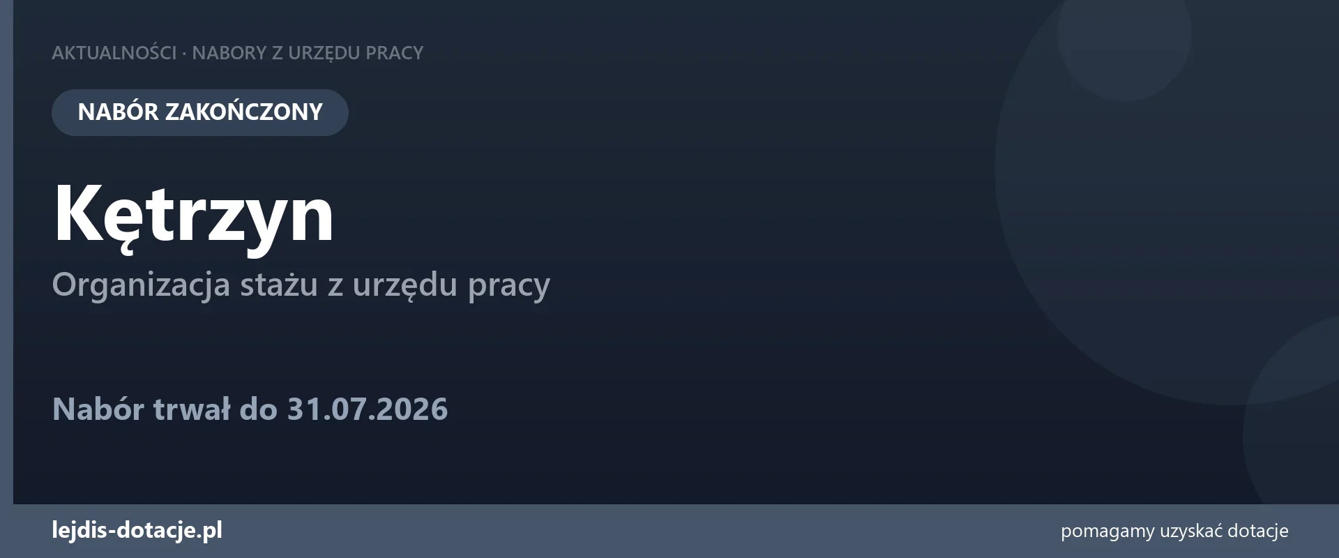 PUP Kętrzyn zakończył nabór — organizacja stażu z urzędu pracy (31 lipca 2026)