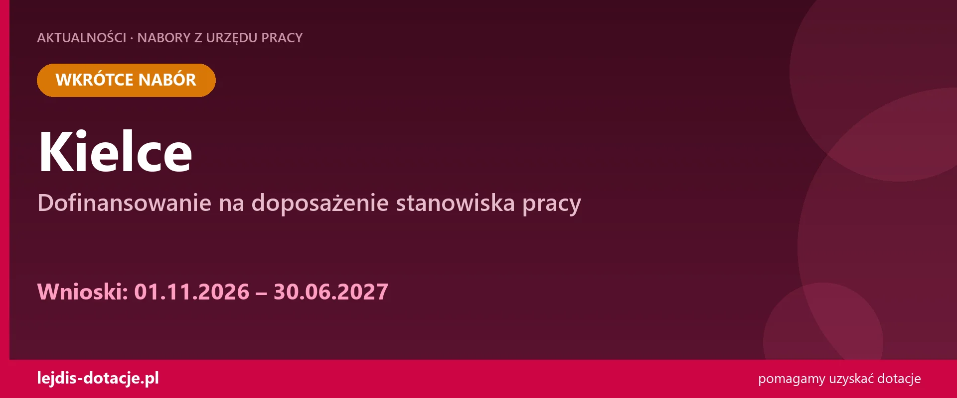 PUP Kielce ogłasza nabór — dofinansowanie na doposażenie stanowiska pracy (1 listopada 2026)