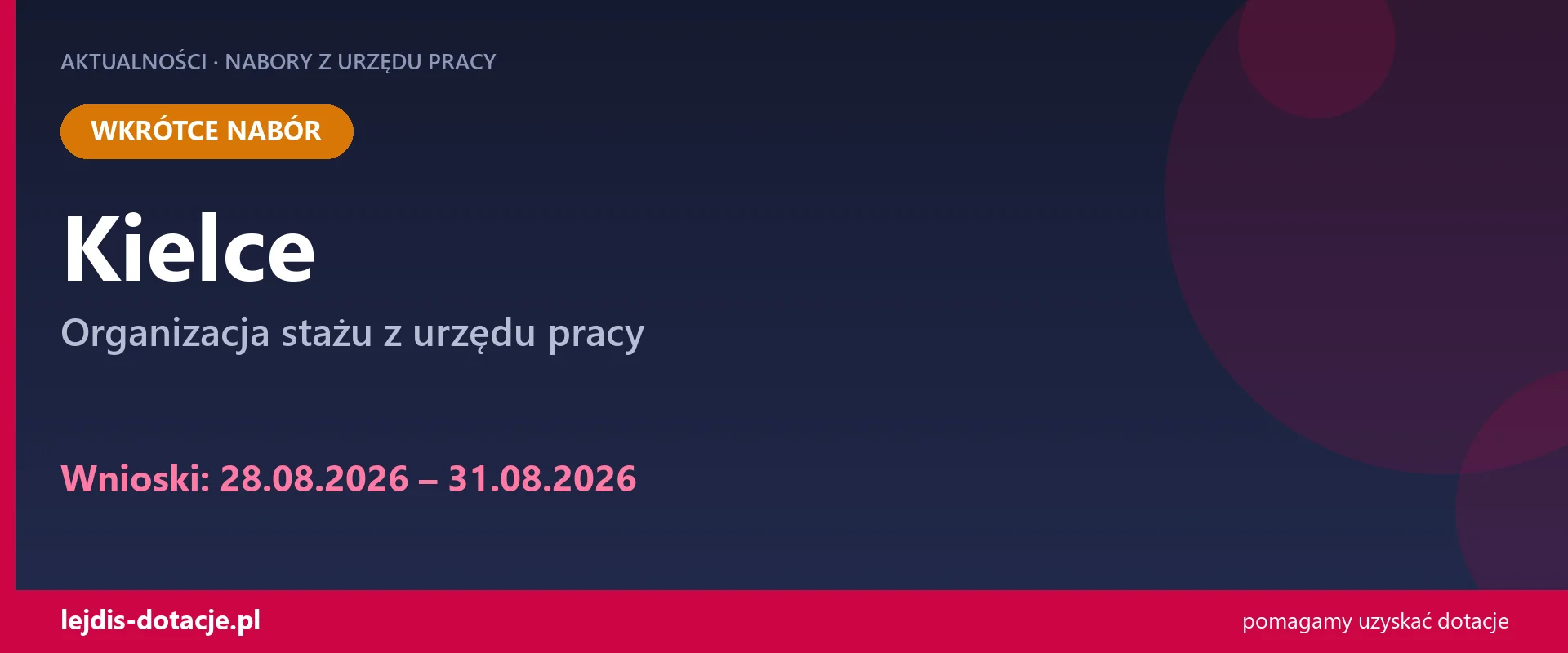 PUP Kielce ogłasza nabór — organizacja stażu z urzędu pracy (28 sierpnia 2026)