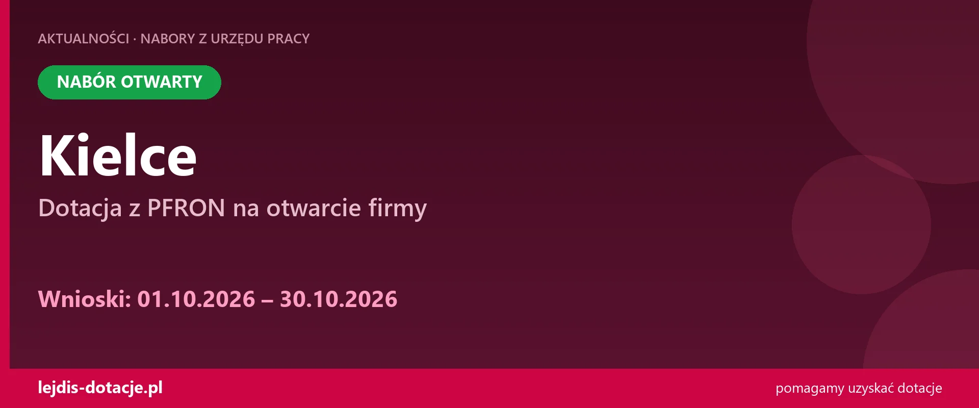 PUP Kielce przyjmuje wnioski — dotacja z PFRON na otwarcie firmy (1 października 2026)