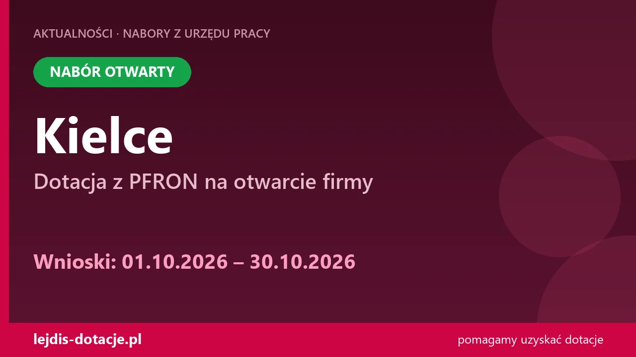 PUP Kielce przyjmuje wnioski — dotacja z PFRON na otwarcie firmy (1 października 2026)