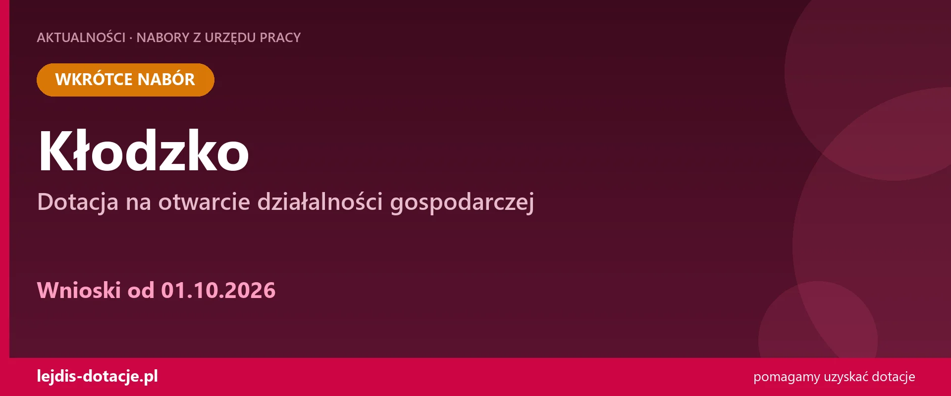 PUP Kłodzko ogłasza nabór — dotacja na otwarcie działalności gospodarczej (1 października 2026)