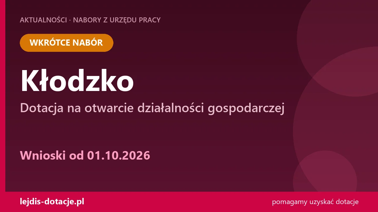 PUP Kłodzko ogłasza nabór — dotacja na otwarcie działalności gospodarczej (1 października 2026)