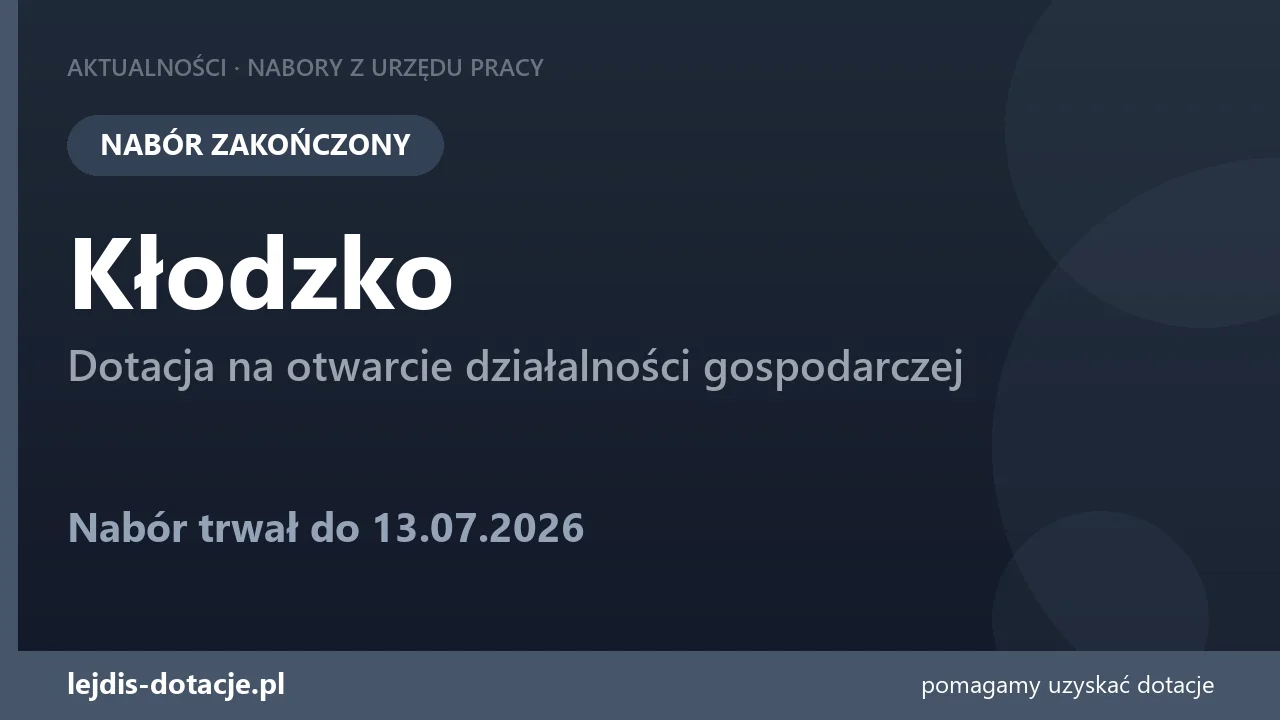 PUP Kłodzko zakończył nabór — dotacja na otwarcie działalności gospodarczej (13 lipca 2026)