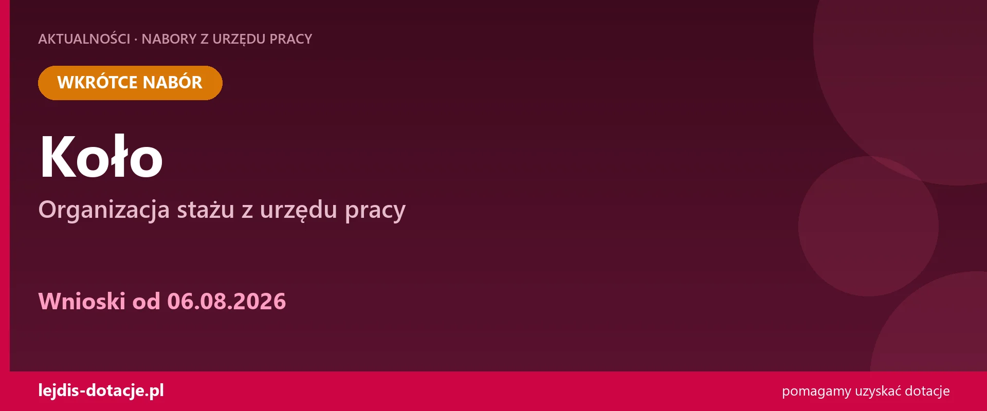PUP Koło ogłasza nabór — organizacja stażu z urzędu pracy (6 sierpnia 2026)