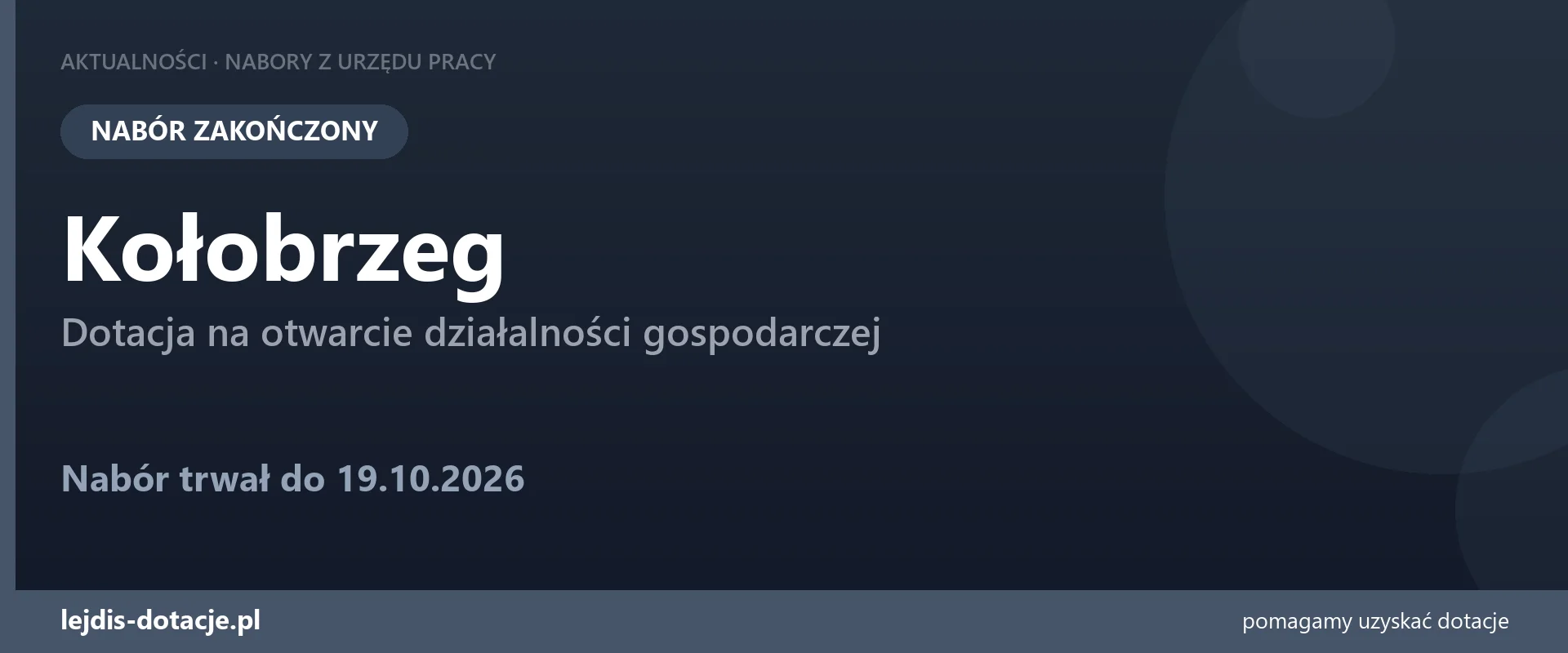 PUP Kołobrzeg zakończył nabór — dotacja na otwarcie działalności gospodarczej (19 października 2026)
