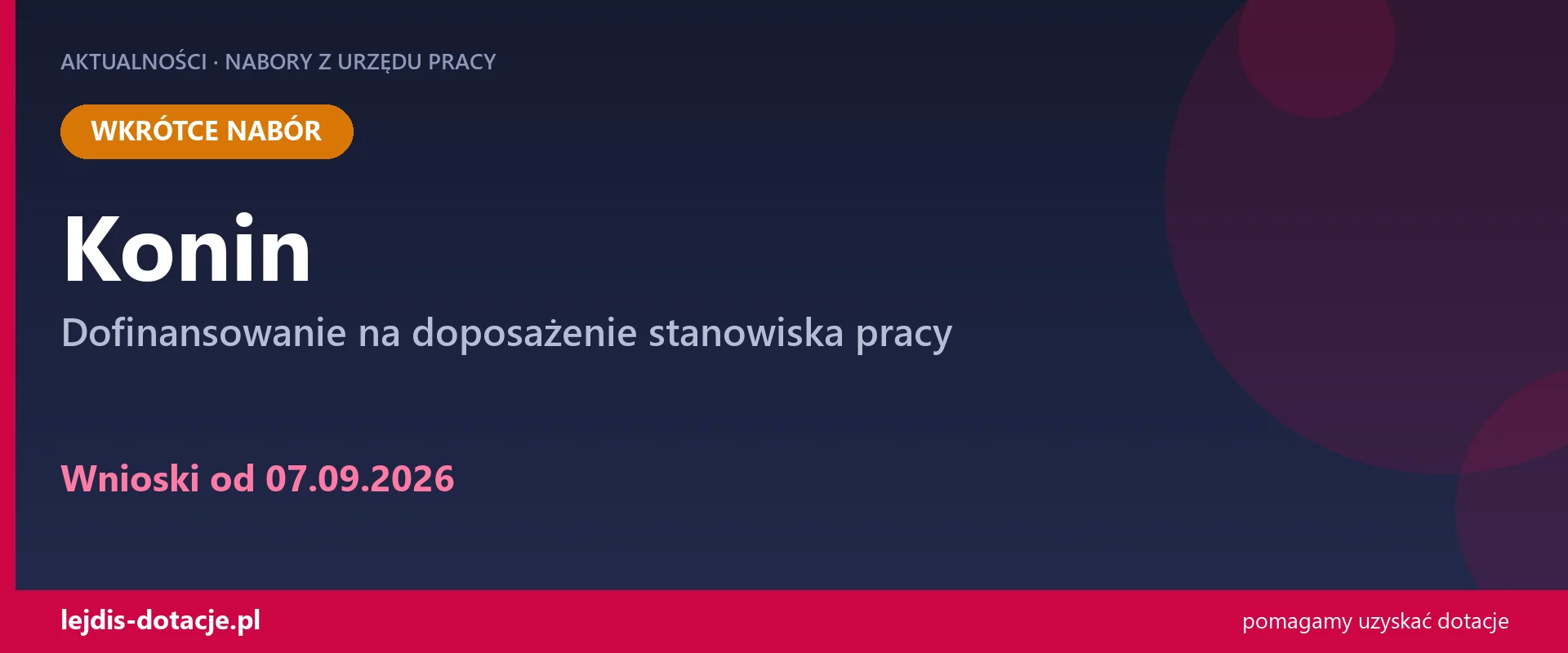PUP Konin ogłasza nabór — dofinansowanie na doposażenie stanowiska pracy (7 września 2026)