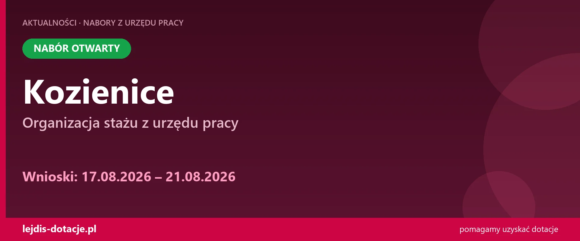PUP Kozienice przyjmuje wnioski — organizacja stażu z urzędu pracy (17 sierpnia 2026)