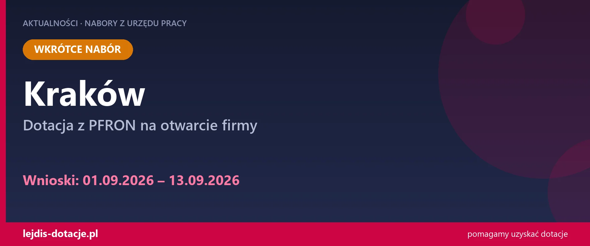 PUP Kraków ogłasza nabór — dotacja z PFRON na otwarcie firmy (1 września 2026)