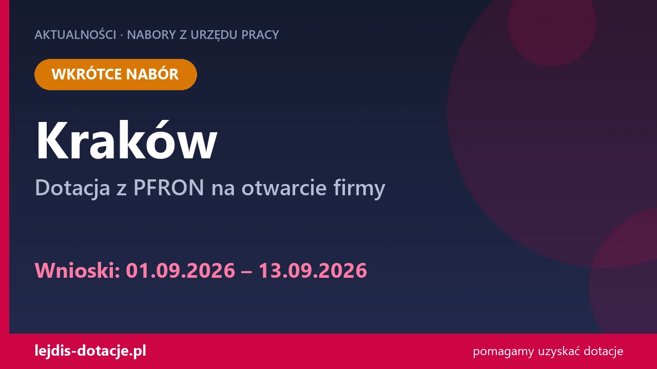 PUP Kraków ogłasza nabór — dotacja z PFRON na otwarcie firmy (1 września 2026)