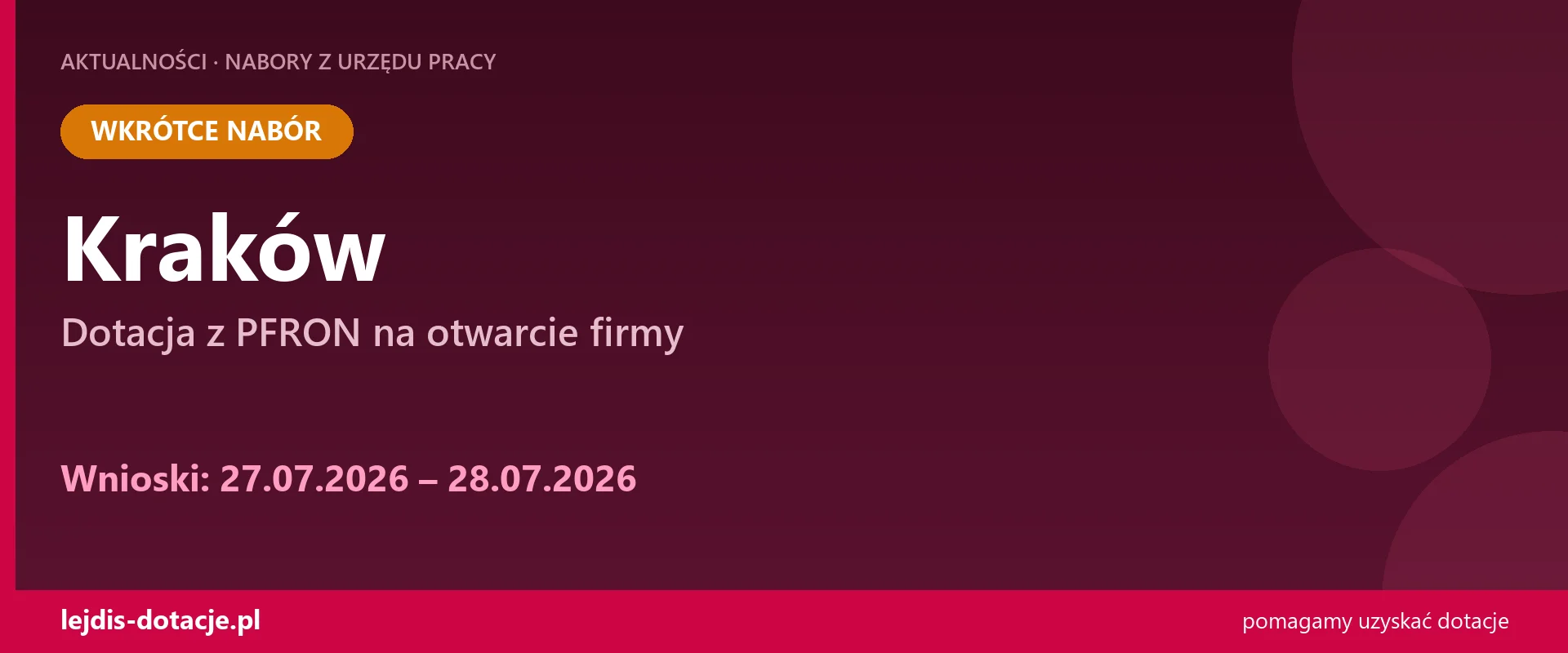 PUP Kraków ogłasza nabór — dotacja z PFRON na otwarcie firmy (27 lipca 2026)