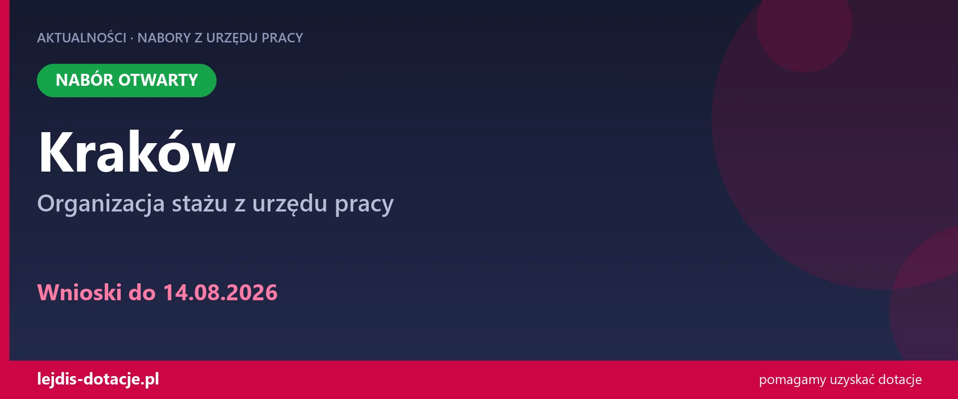 PUP Kraków przyjmuje wnioski — organizacja stażu z urzędu pracy (14 sierpnia 2026)