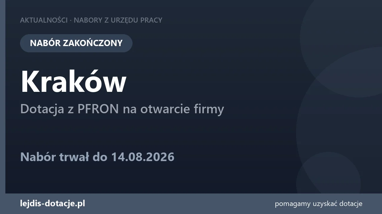 PUP Kraków zakończył nabór — dotacja z PFRON na otwarcie firmy (14 sierpnia 2026)