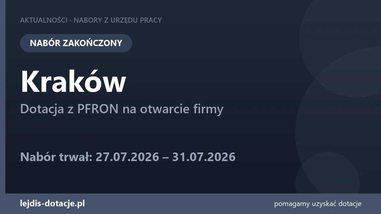 PUP Kraków zakończył nabór — dotacja z PFRON na otwarcie firmy (31 lipca 2026)