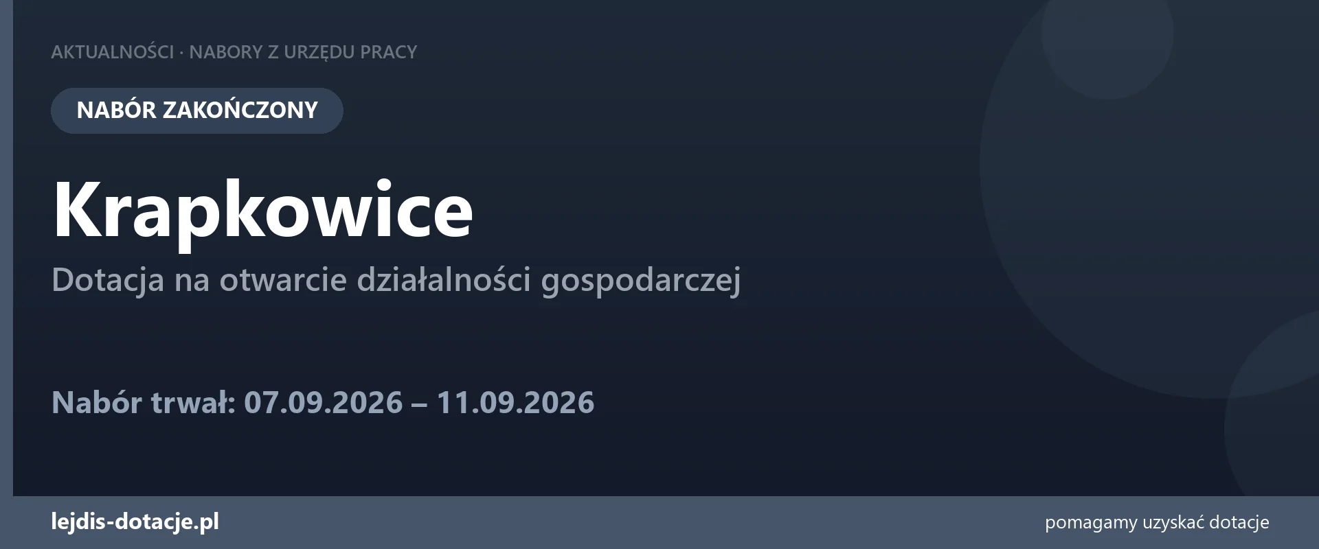 PUP Krapkowice zakończył nabór — dotacja na otwarcie działalności gospodarczej (11 września 2026)