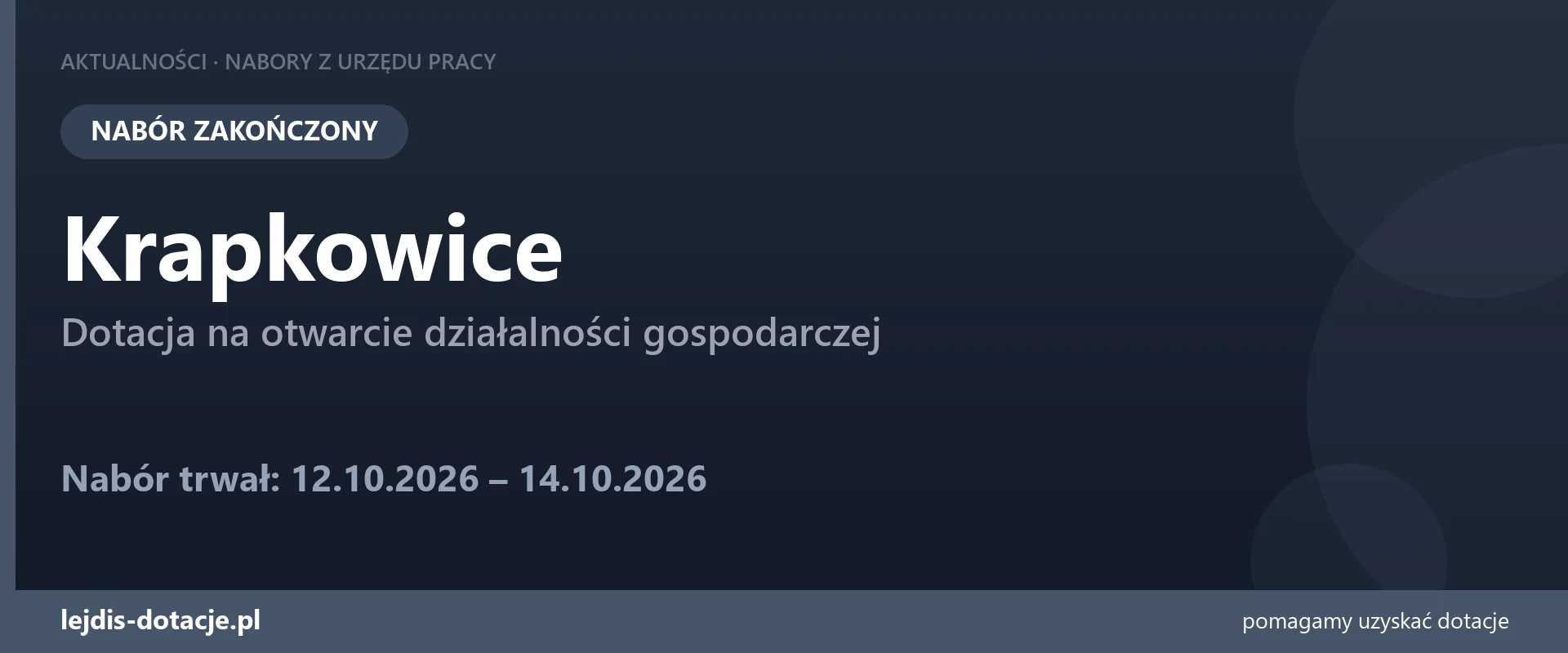 PUP Krapkowice zakończył nabór — dotacja na otwarcie działalności gospodarczej (14 października 2026)