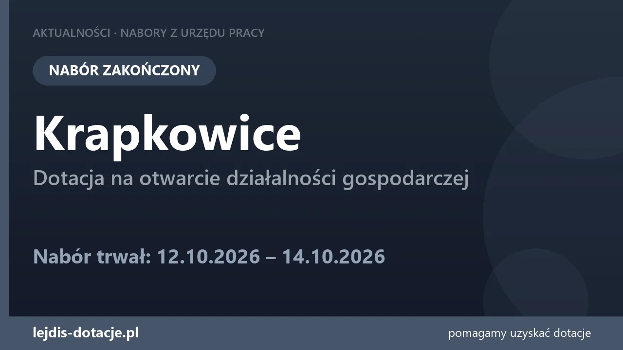 PUP Krapkowice zakończył nabór — dotacja na otwarcie działalności gospodarczej (14 października 2026)