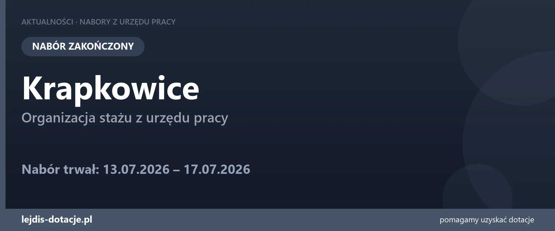 PUP Krapkowice zakończył nabór — organizacja stażu z urzędu pracy (17 lipca 2026)