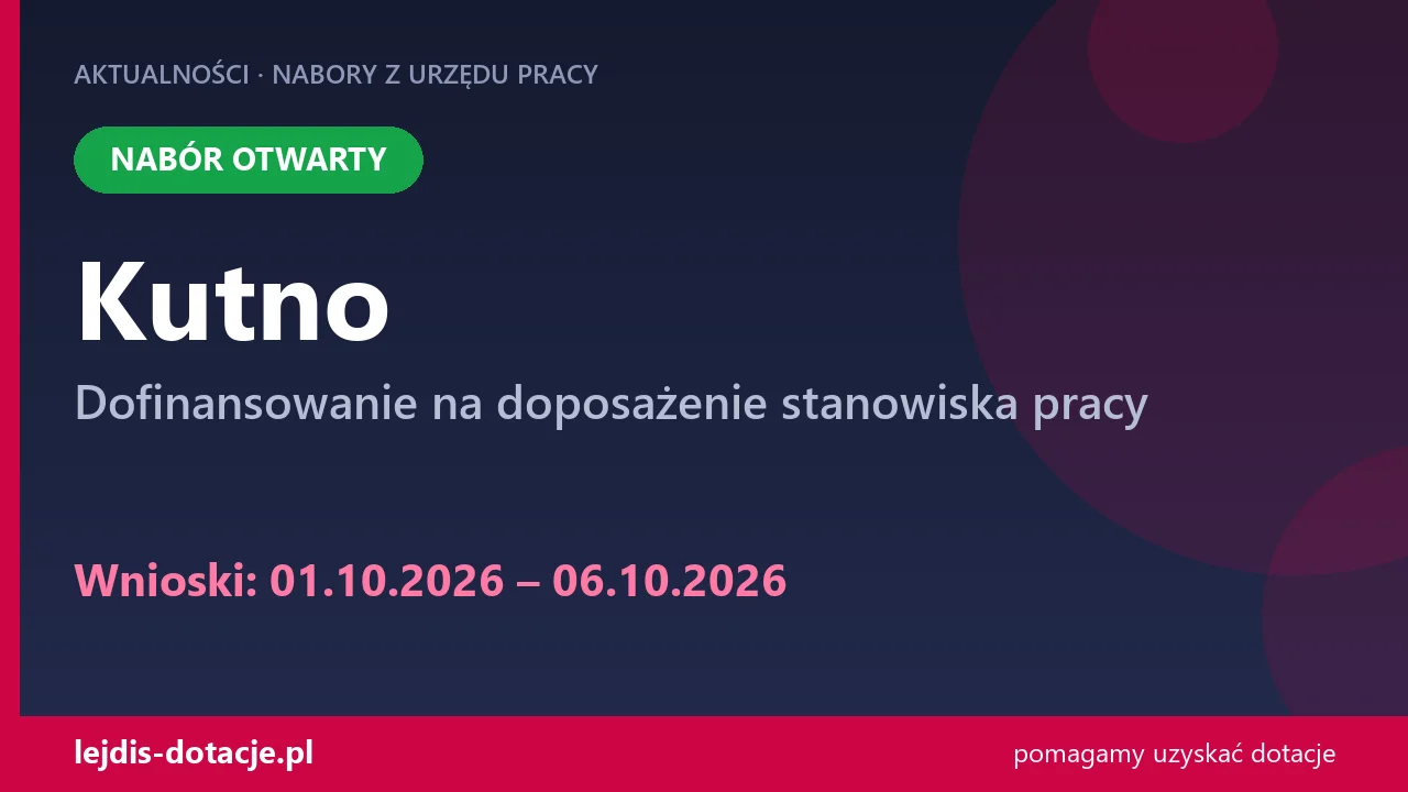PUP Kutno przyjmuje wnioski — dofinansowanie na doposażenie stanowiska pracy (1 października 2026)