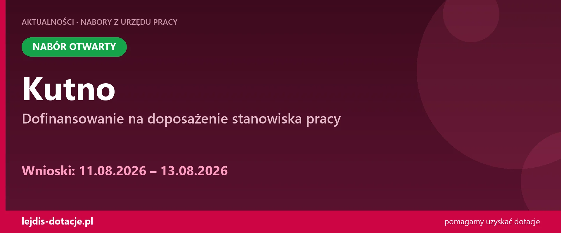 PUP Kutno przyjmuje wnioski — dofinansowanie na doposażenie stanowiska pracy (11 sierpnia 2026)