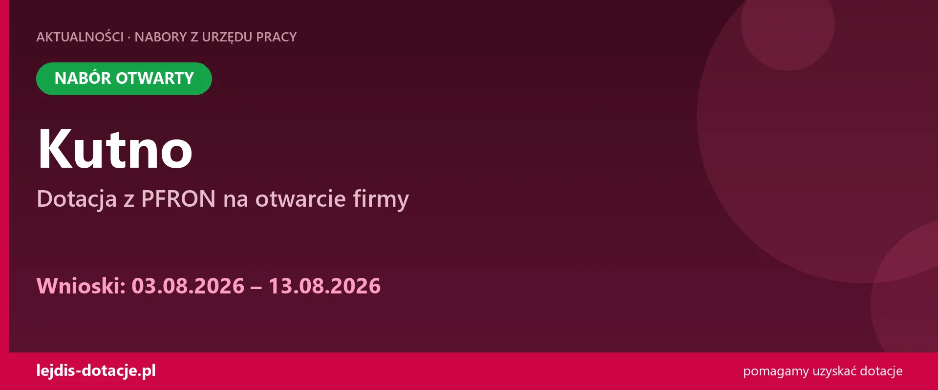 PUP Kutno przyjmuje wnioski — dotacja z PFRON na otwarcie firmy (3 sierpnia 2026)